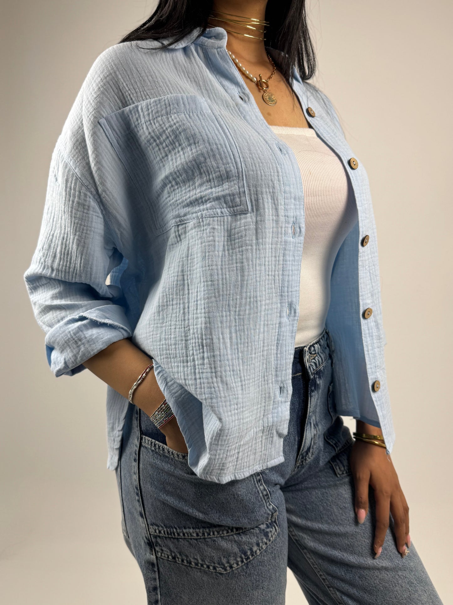 OVER SIZE COTTON SHIRT ( BABY BLUE )