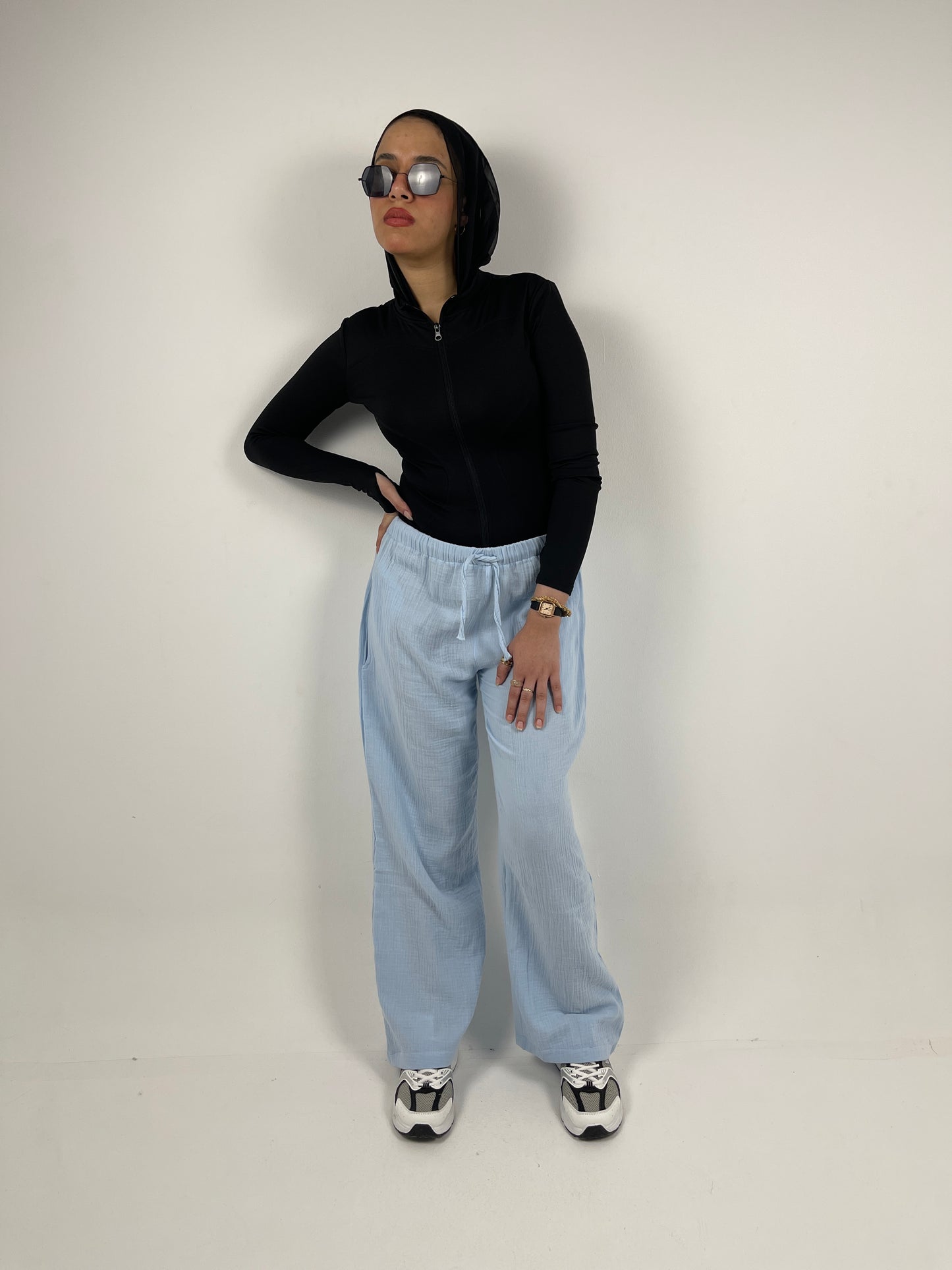 WIDE LEG LINEN PANTS ( BABY BLUE )
