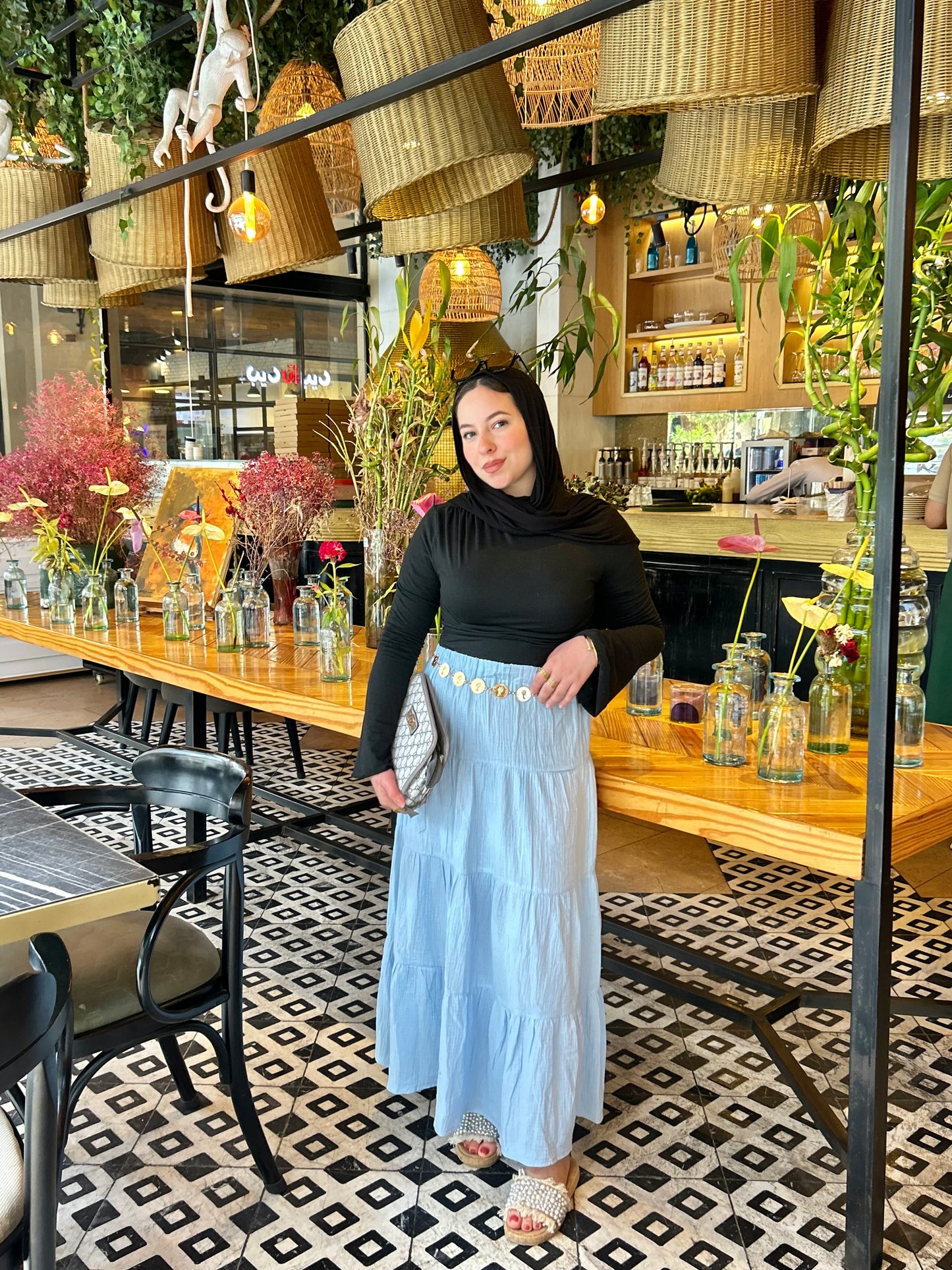 LINEN SKIRT ( BABY BLUE )