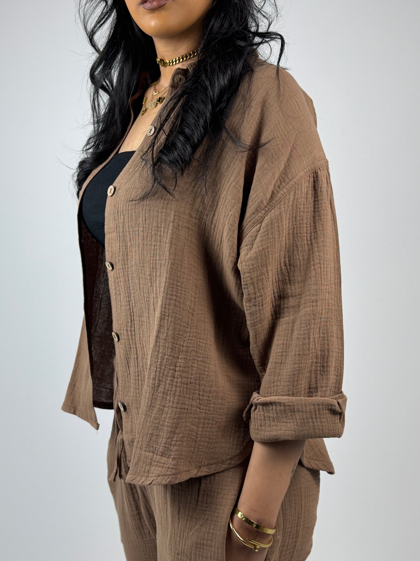 OVER SIZE LINEN SUIT ( BROWN )