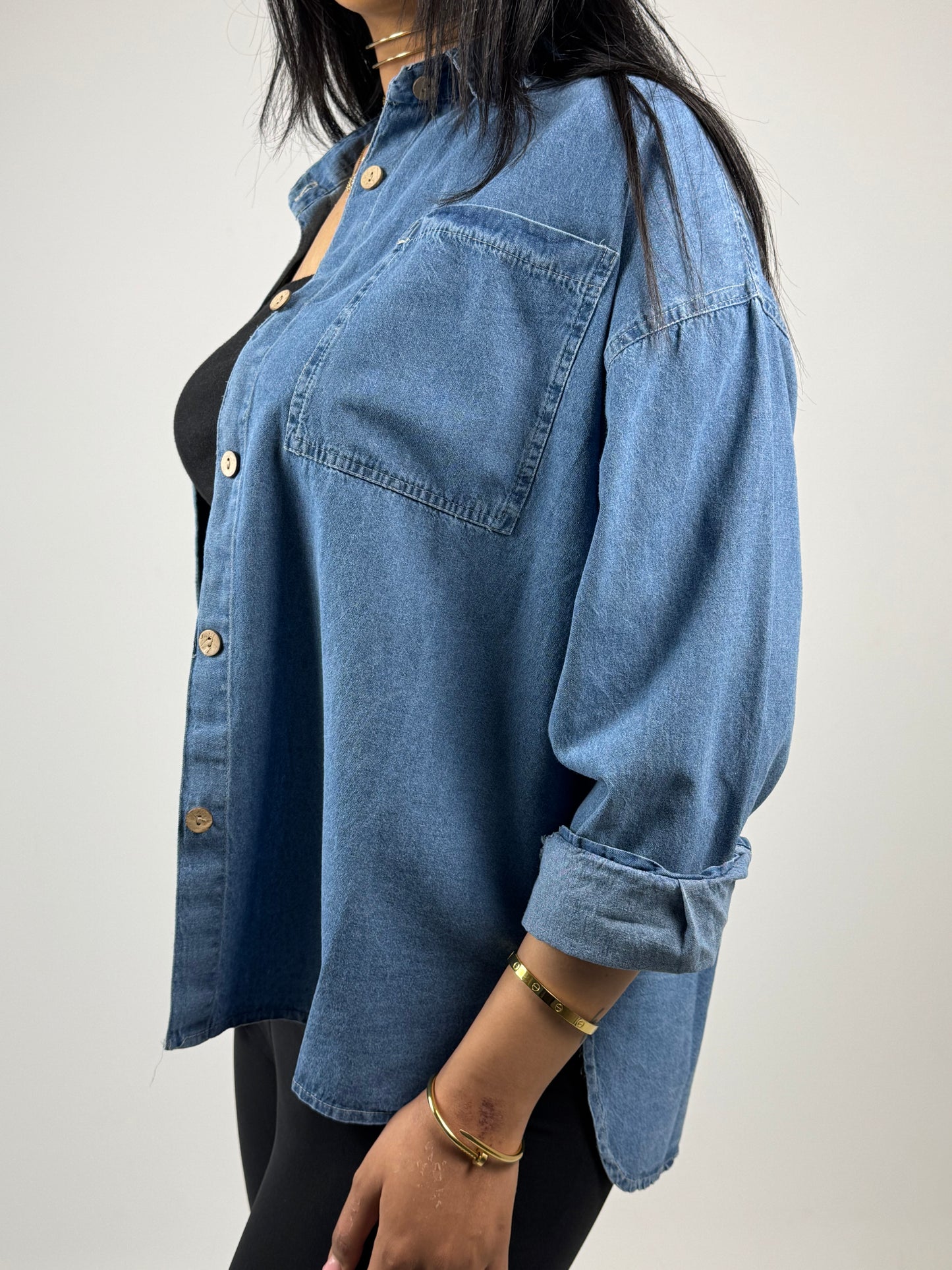 OVER SIZE DENIM SHIRT ( BLUE )