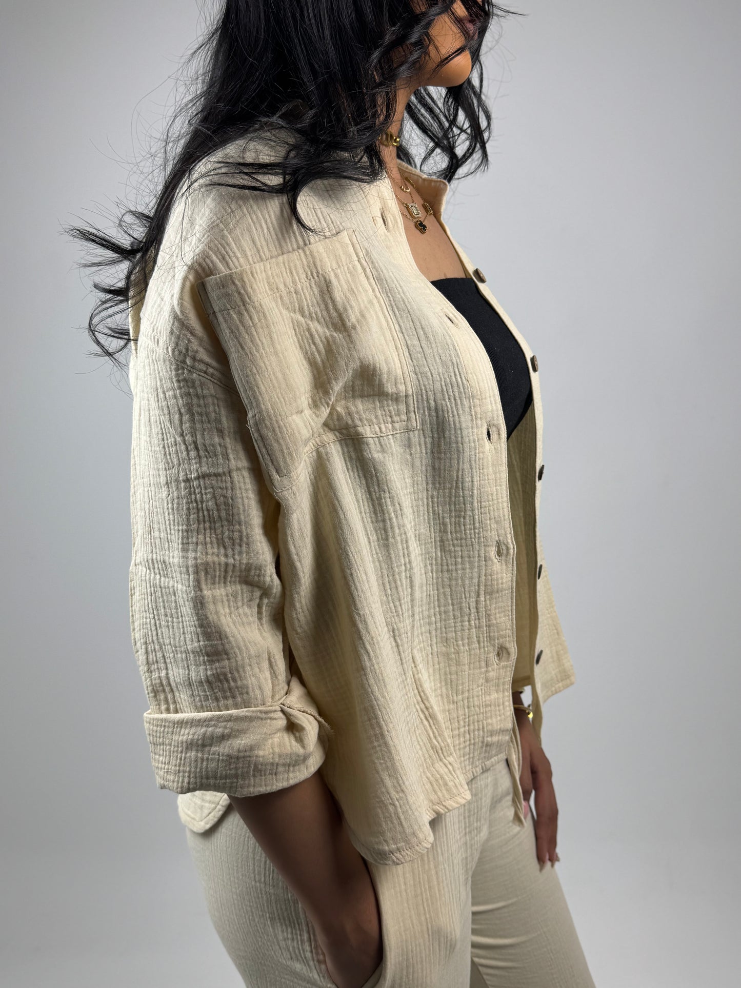 OVER SIZE LINEN SUIT ( BEIGE )