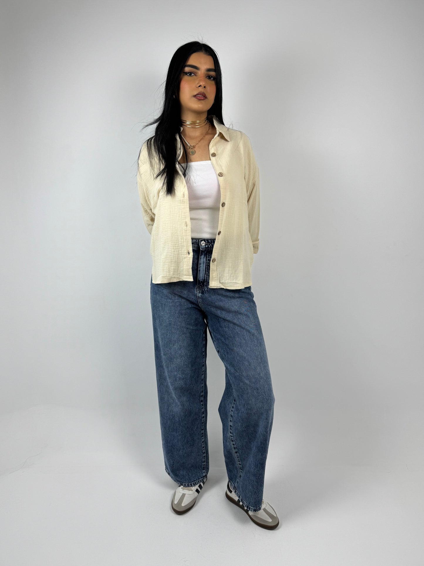 OVER SIZE COTTON SHIRT ( BEIGE )