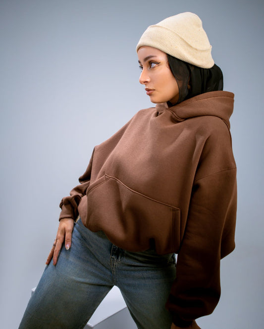 Oversize Cotton Hoodie - Brown