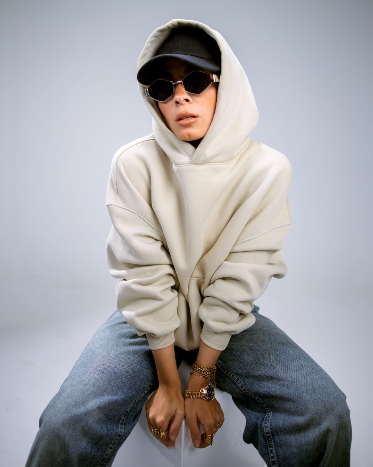 Oversize Cotton Hoodie - Beige