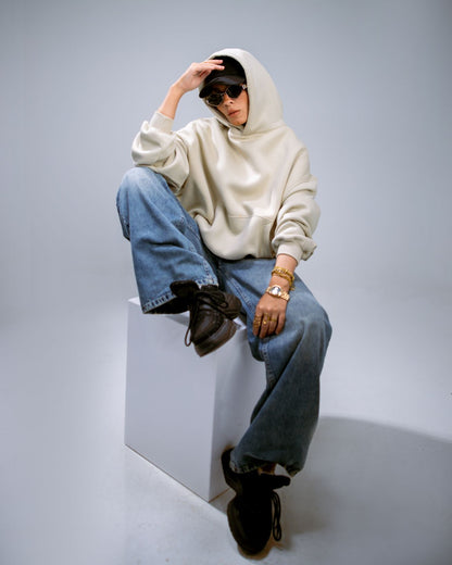 Oversize Cotton Hoodie - Beige