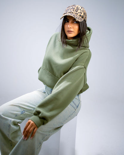 Oversize Cotton Hoodie - Olive