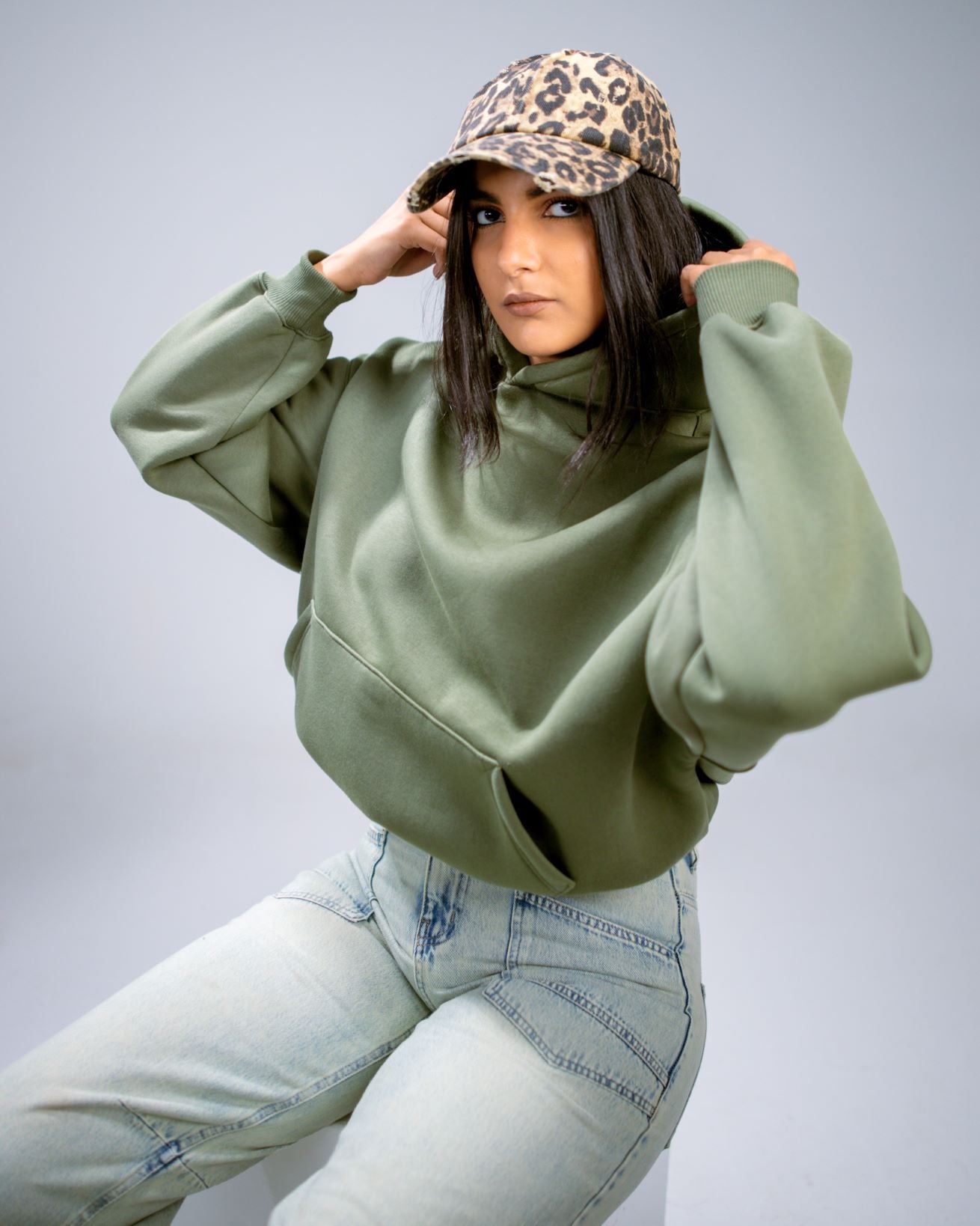 Oversize Cotton Hoodie - Olive