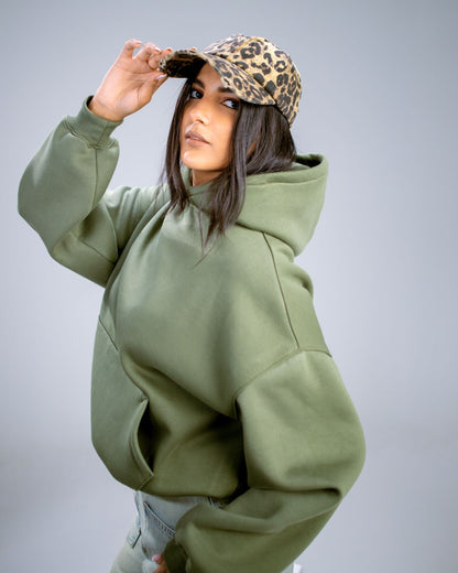 Oversize Cotton Hoodie - Olive