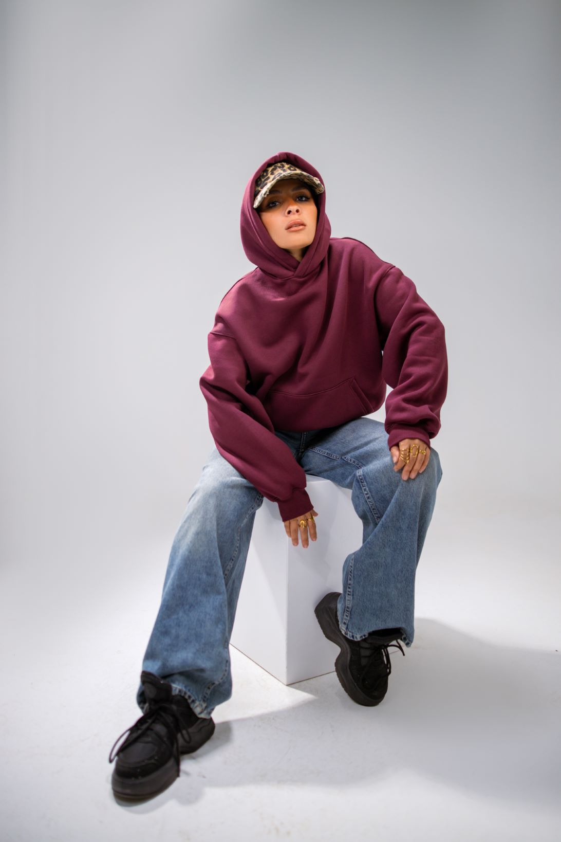 Oversize Cotton Hoodie - Burgundy