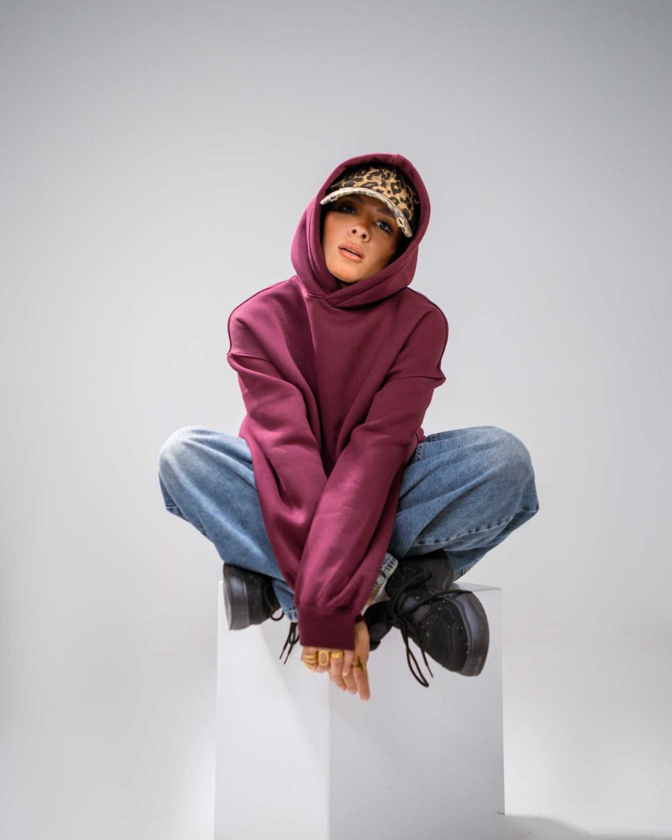 Oversize Cotton Hoodie - Burgundy