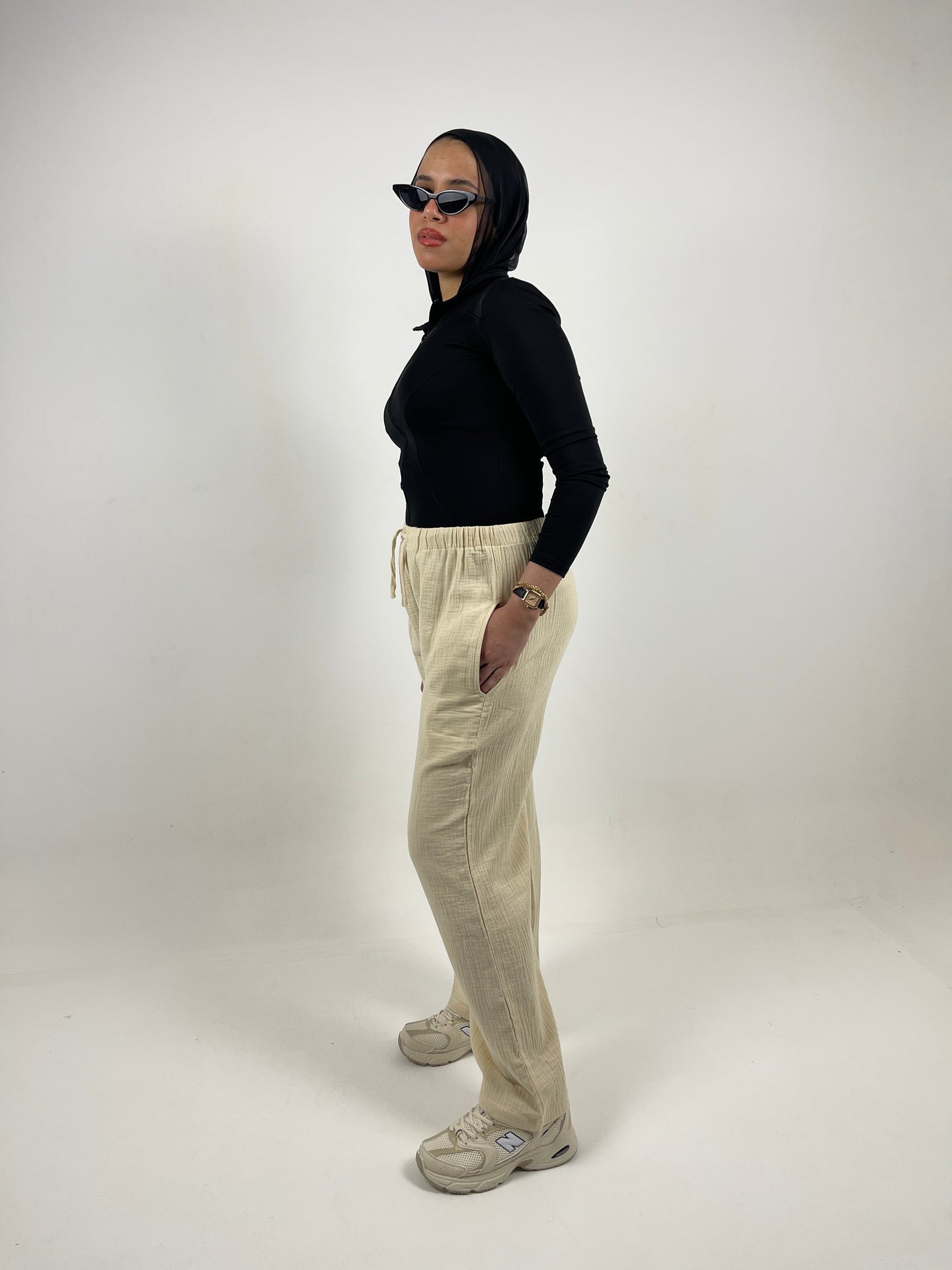 WIDE LEG LINEN PANTS ( BEIGE)