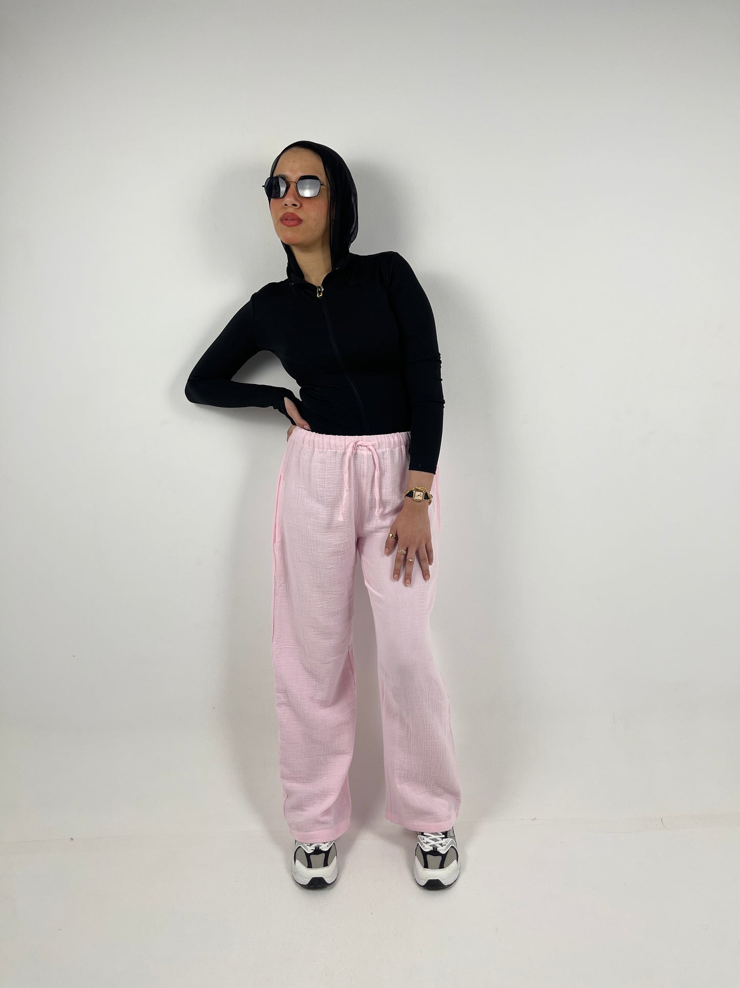 WIDE LEG LINEN PANTS ( PINK )