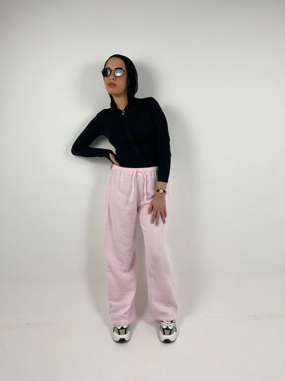 WIDE LEG LINEN PANTS ( PINK )