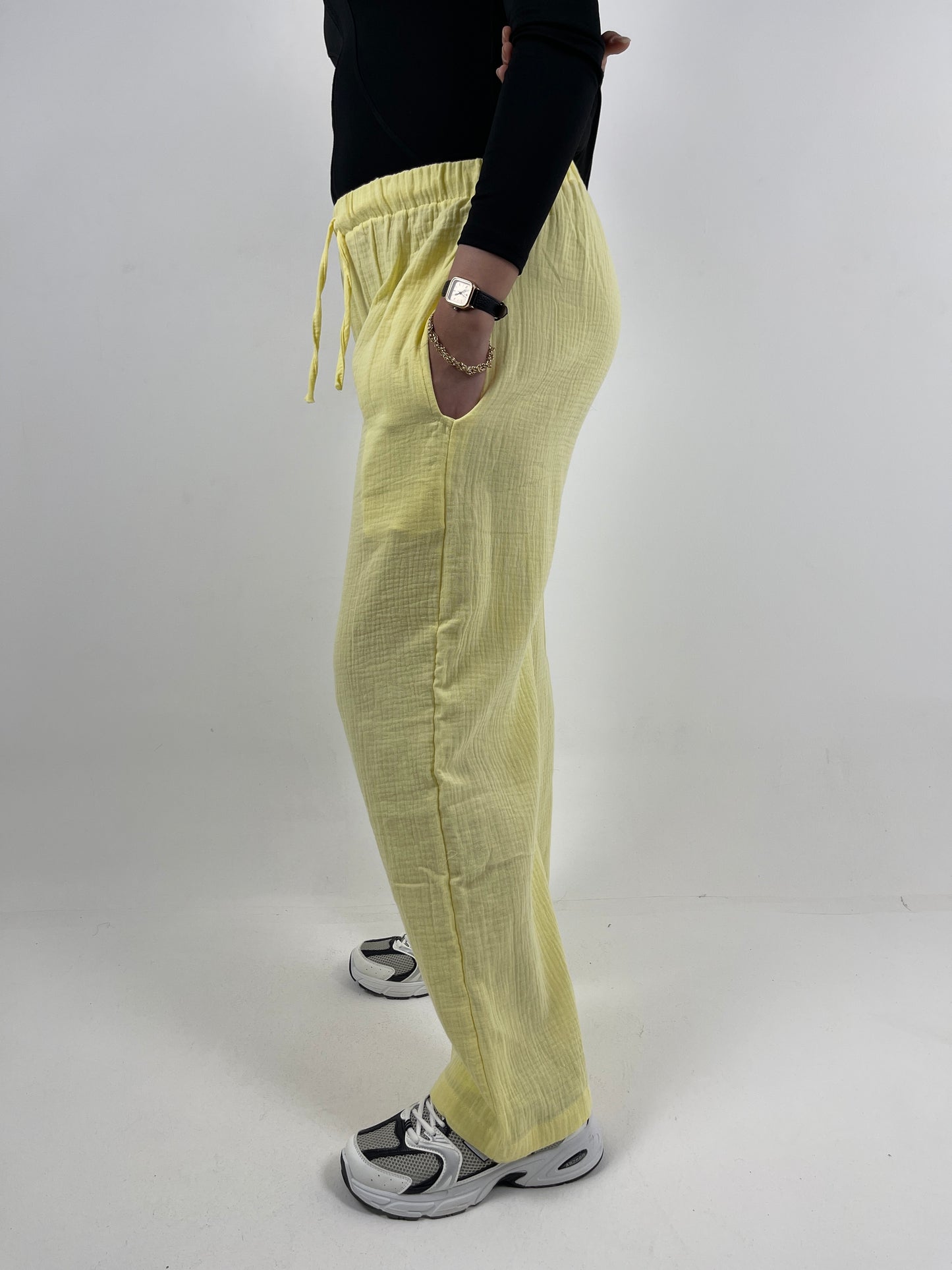 WIDE LEG LINEN PANTS ( YELLOW )