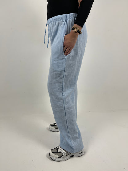 WIDE LEG LINEN PANTS ( BABY BLUE )
