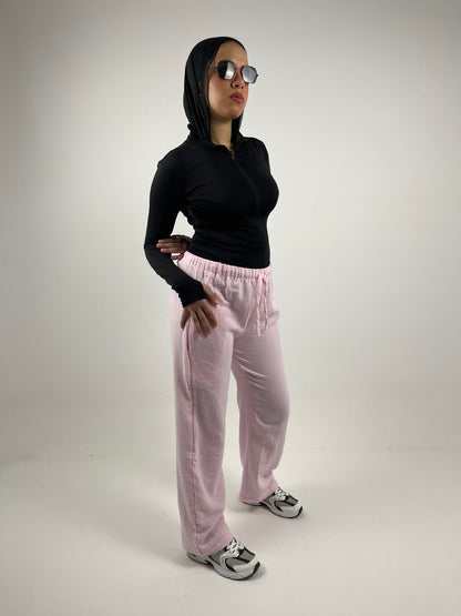 WIDE LEG LINEN PANTS ( PINK )