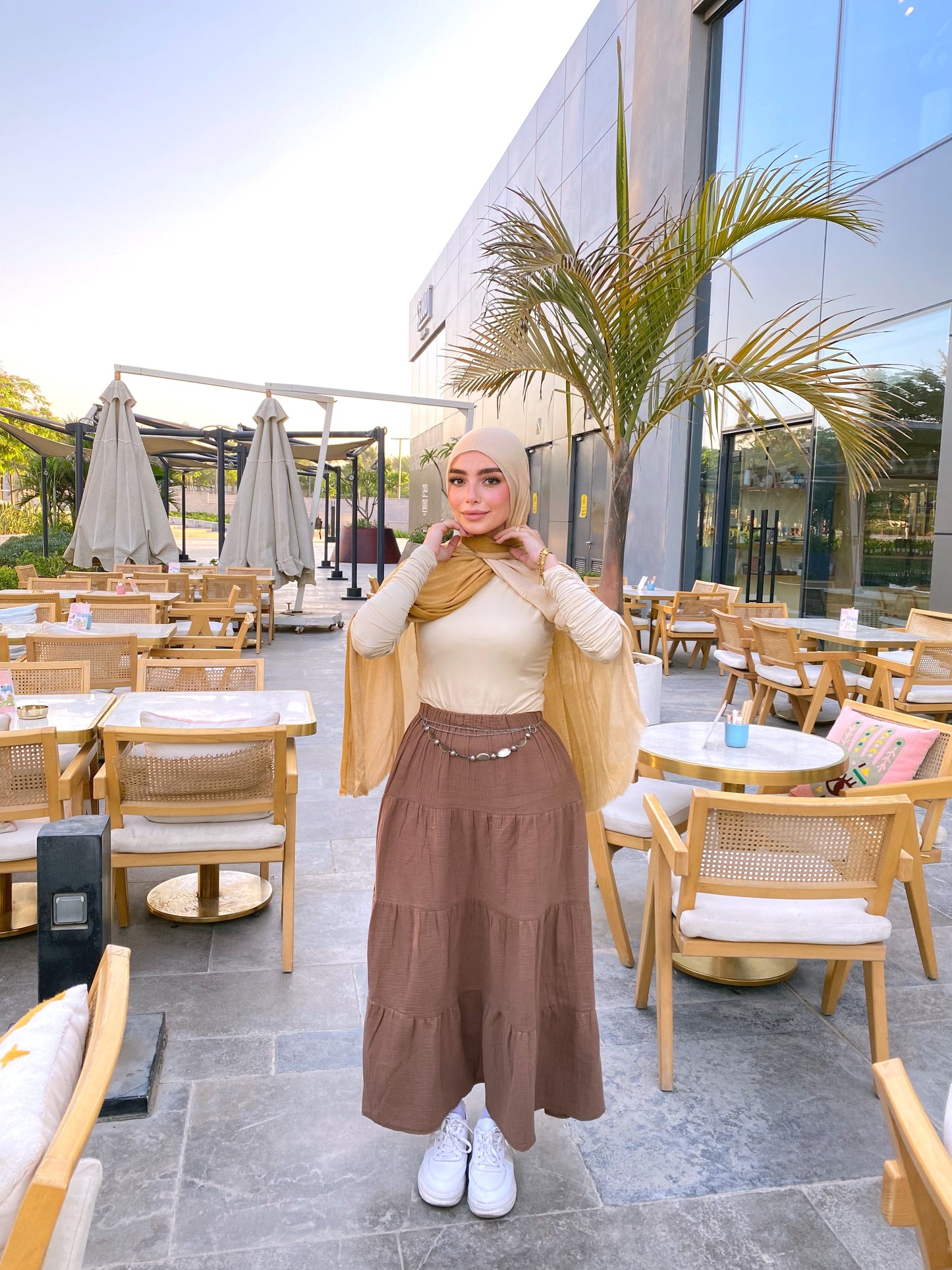 LINEN SKIRT ( BROWN )
