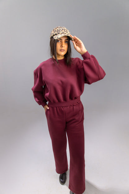 Oversized Cotton Suit- Burgundy