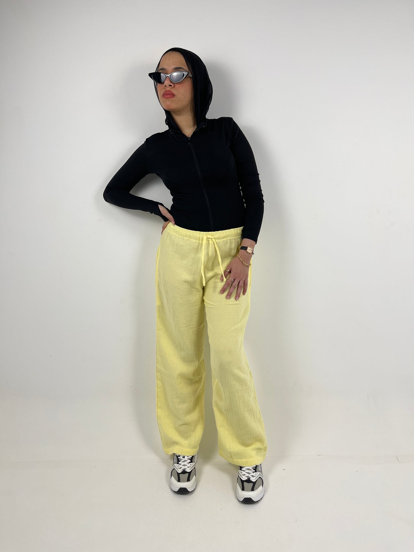 WIDE LEG LINEN PANTS ( YELLOW )