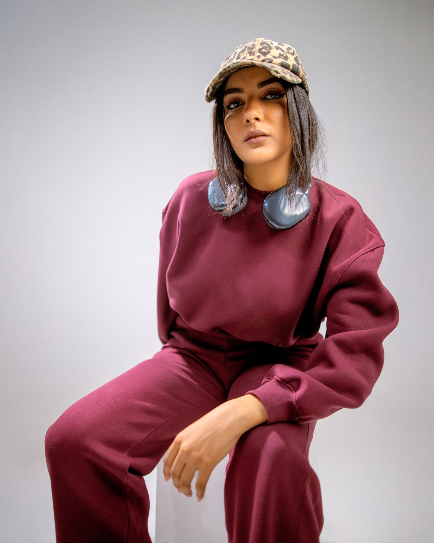 Oversized Cotton Suit- Burgundy