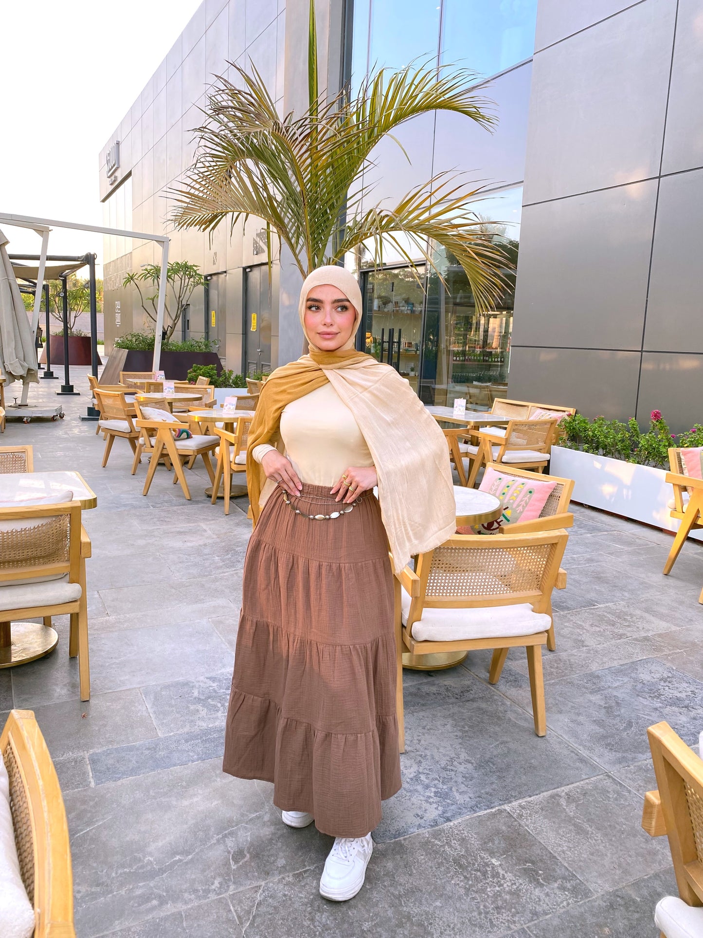 LINEN SKIRT ( BROWN )