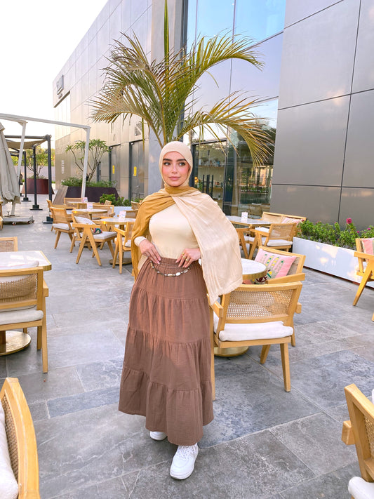LINEN SKIRT ( BROWN )
