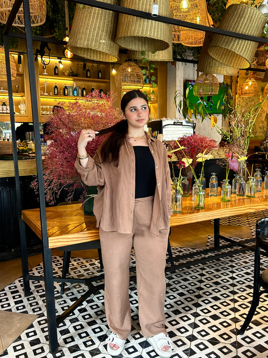 OVER SIZE LINEN SUIT ( BROWN )