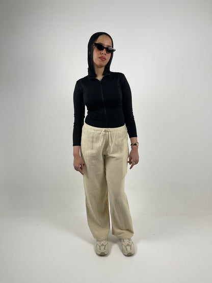 WIDE LEG LINEN PANTS ( BEIGE)