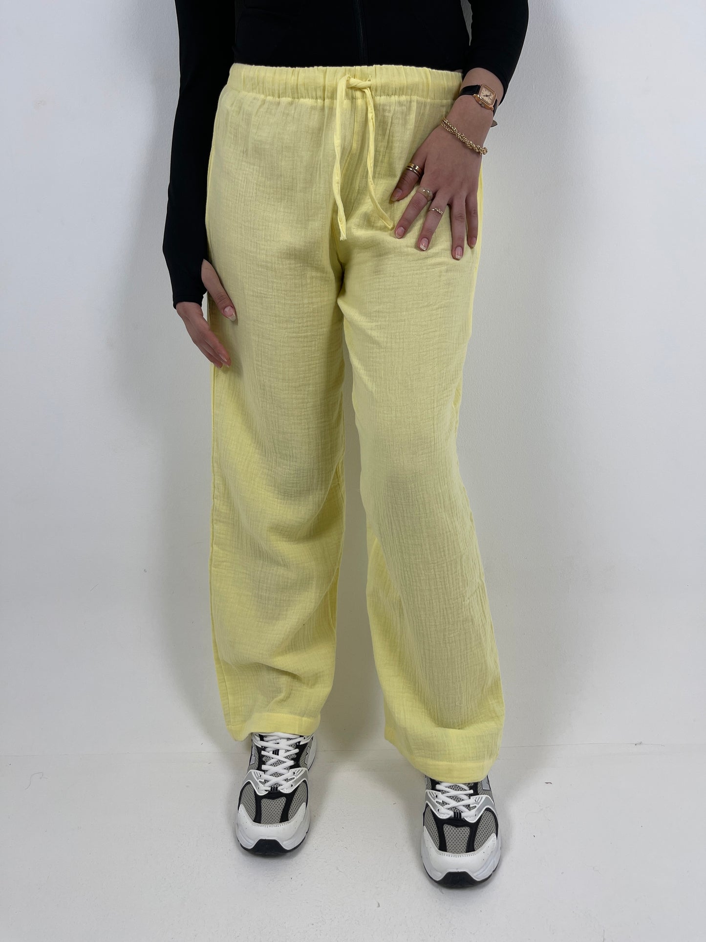 WIDE LEG LINEN PANTS ( YELLOW )
