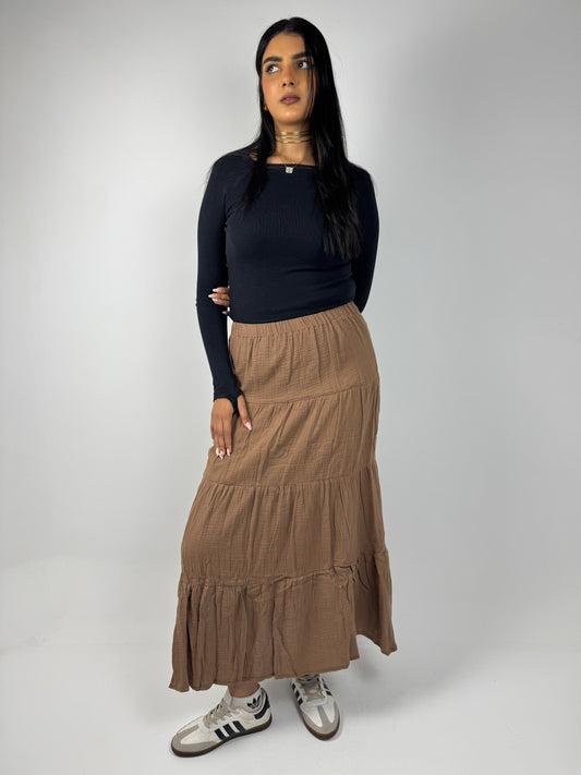 LINEN SKIRT ( BROWN )