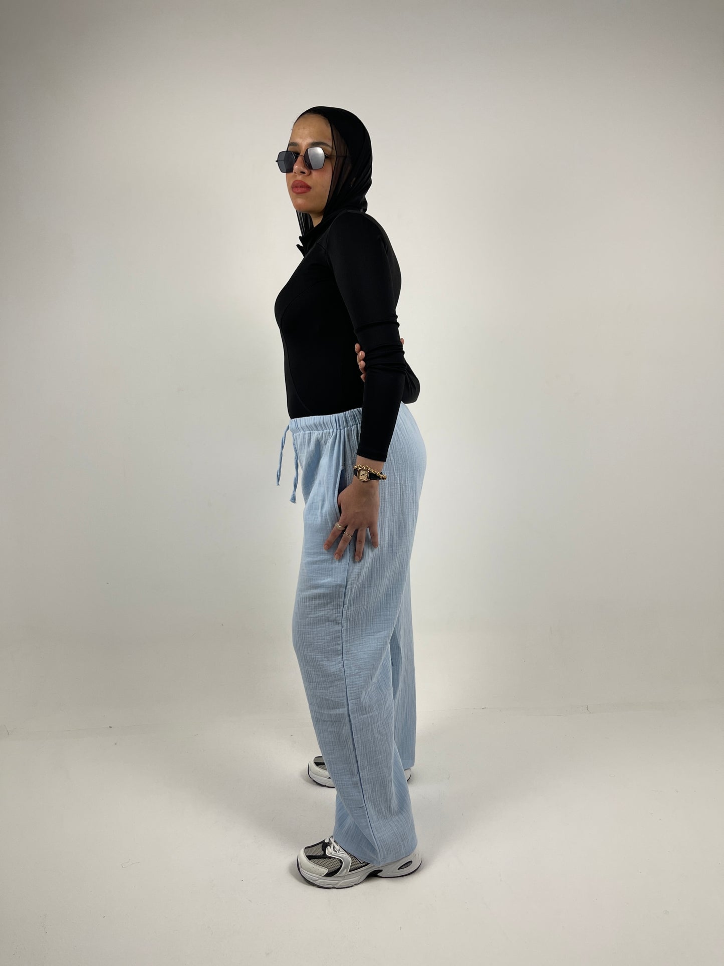 WIDE LEG LINEN PANTS ( BABY BLUE )