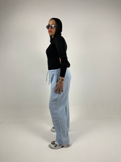 WIDE LEG LINEN PANTS ( BABY BLUE )