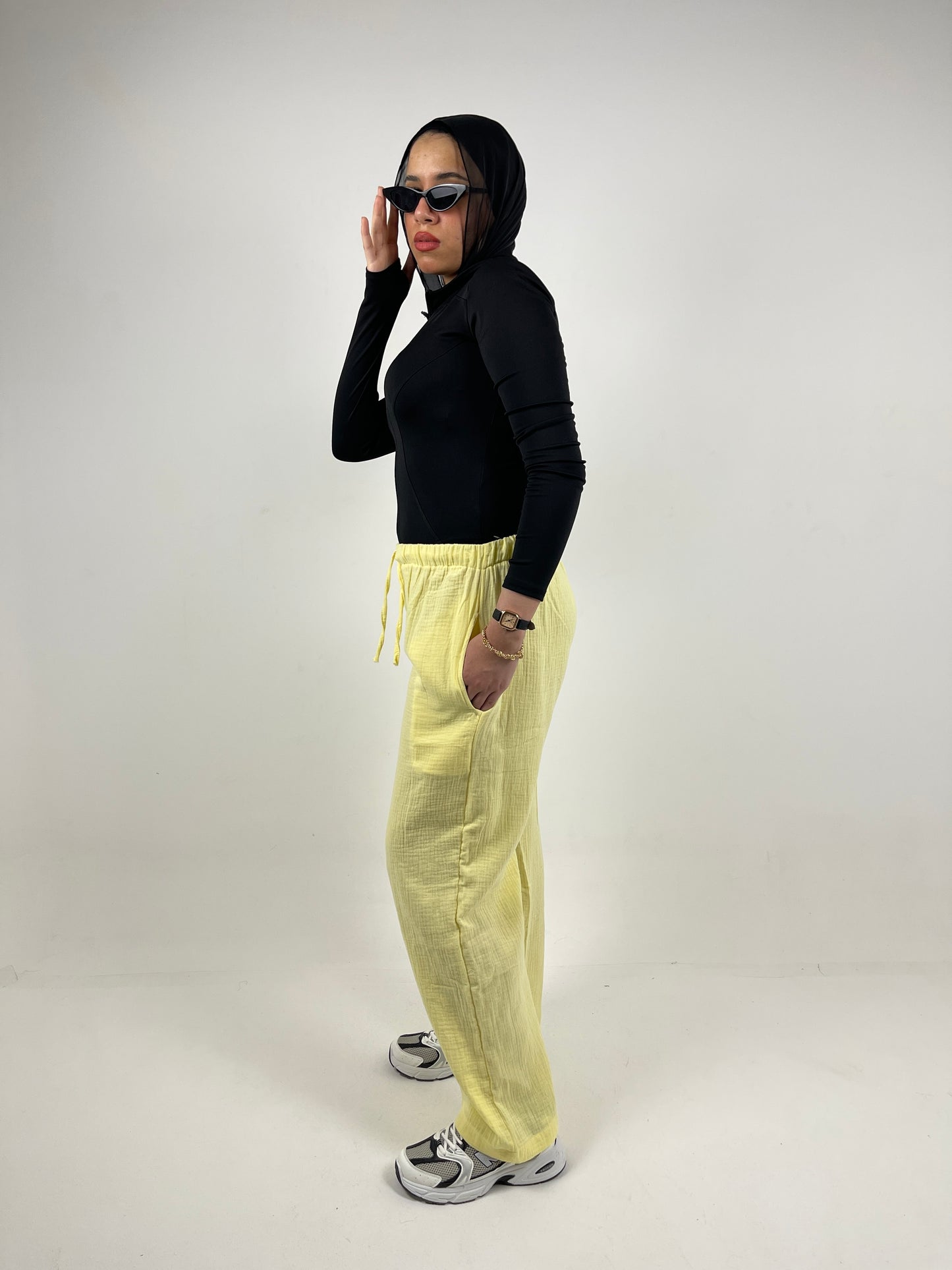 WIDE LEG LINEN PANTS ( YELLOW )