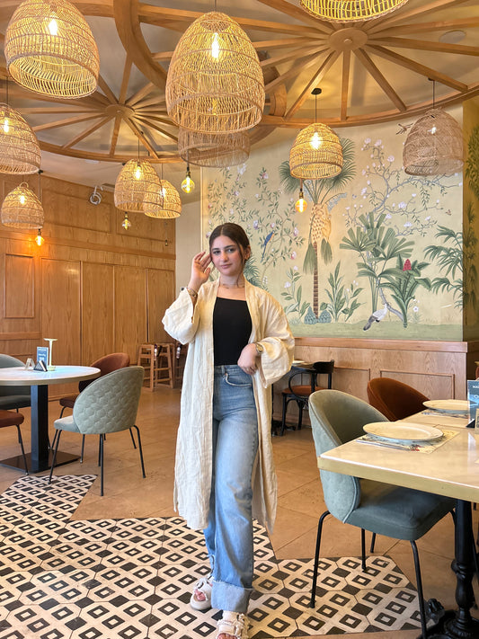 LINEN CARDIGAN ( BEIGE )