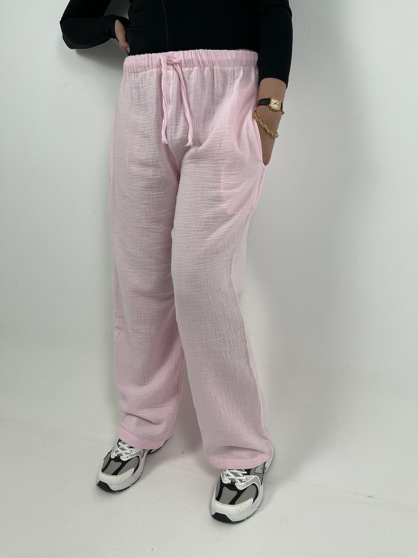 WIDE LEG LINEN PANTS ( PINK )