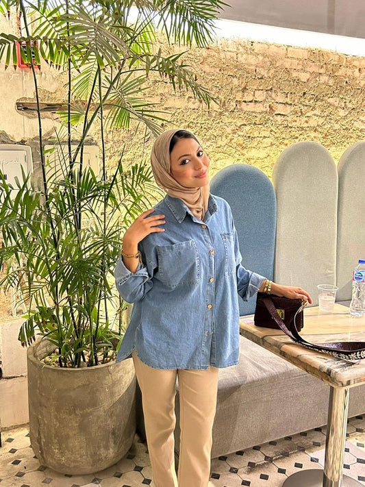 OVER SIZE DENIM SHIRT ( BLUE )