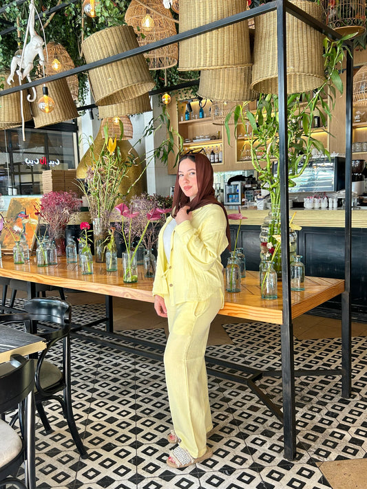 OVER SIZE LINEN SUIT ( YELLOW)