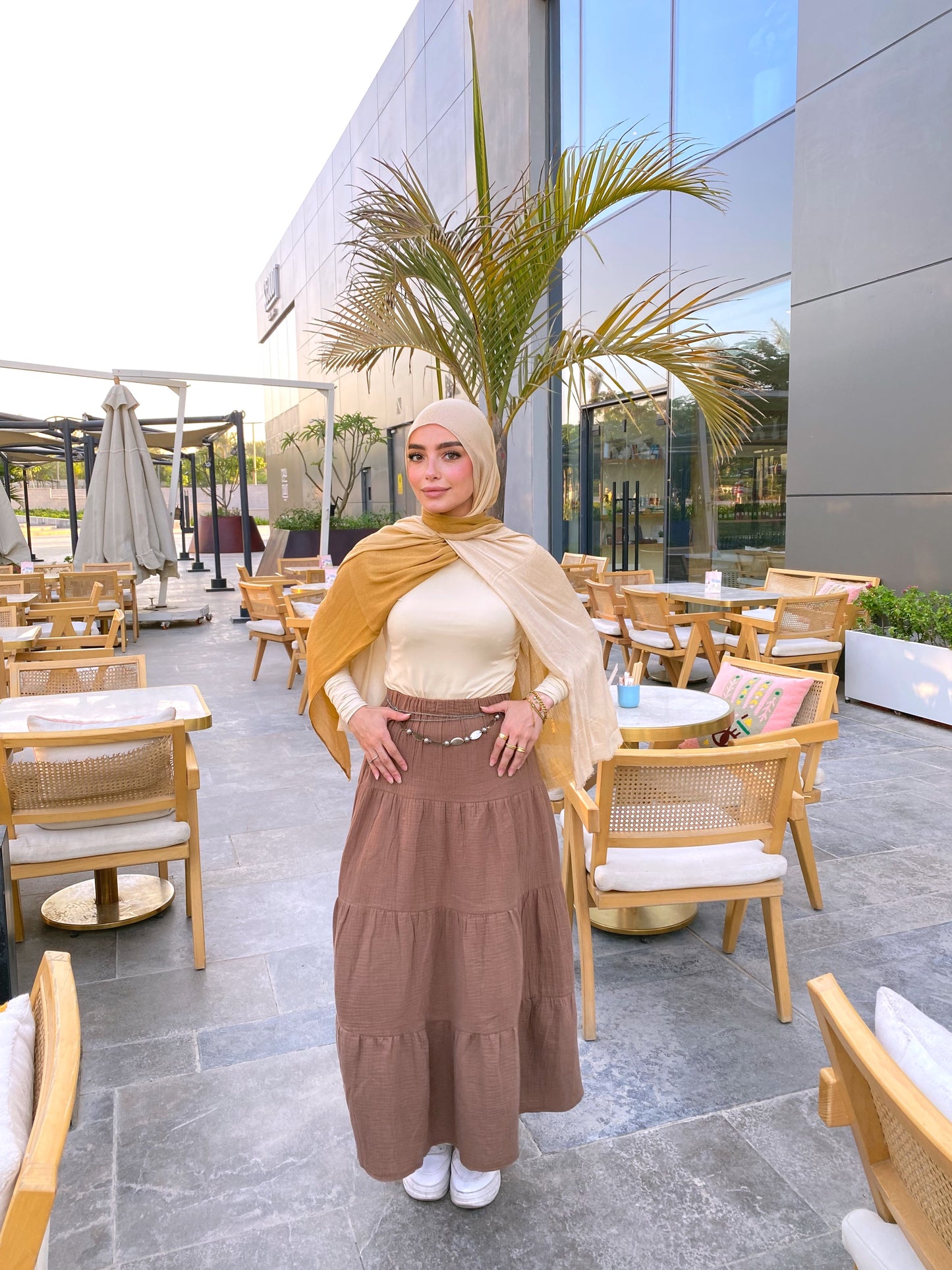 LINEN SKIRT ( BROWN )