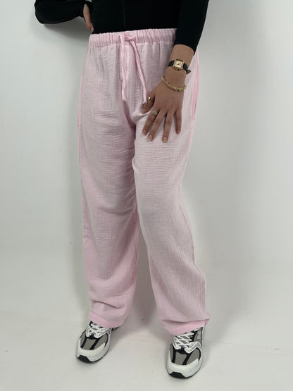 WIDE LEG LINEN PANTS ( PINK )