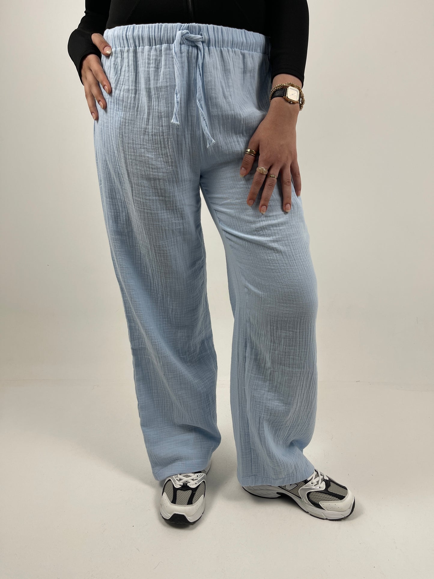 WIDE LEG LINEN PANTS ( BABY BLUE )